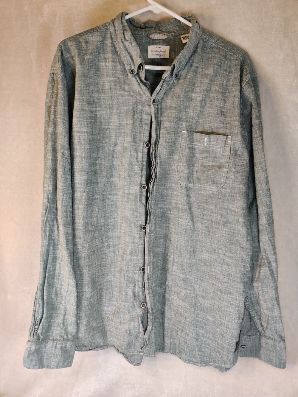 Vintage Weatherproof Green Button-Up 100% Cotton Dress Shirt Size 2XL